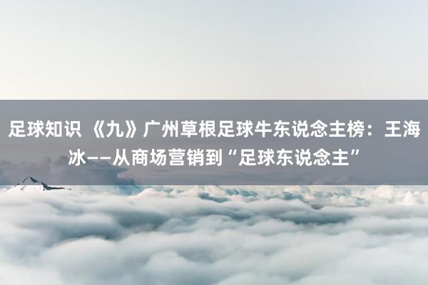 足球知识 《九》广州草根足球牛东说念主榜：王海冰——从商场营销到“足球东说念主”