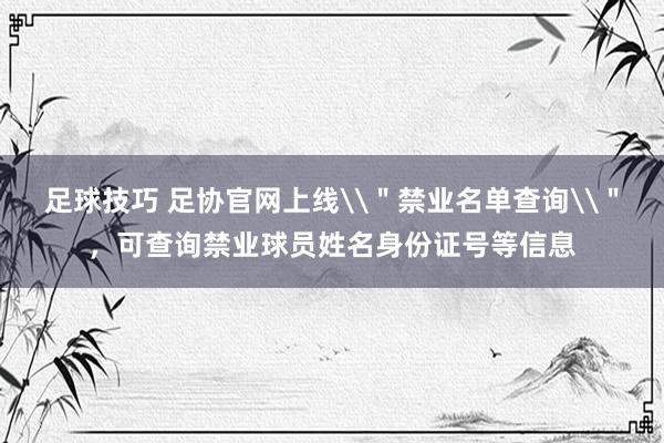 足球技巧 足协官网上线\＂禁业名单查询\＂，可查询禁业球员姓名身份证号等信息