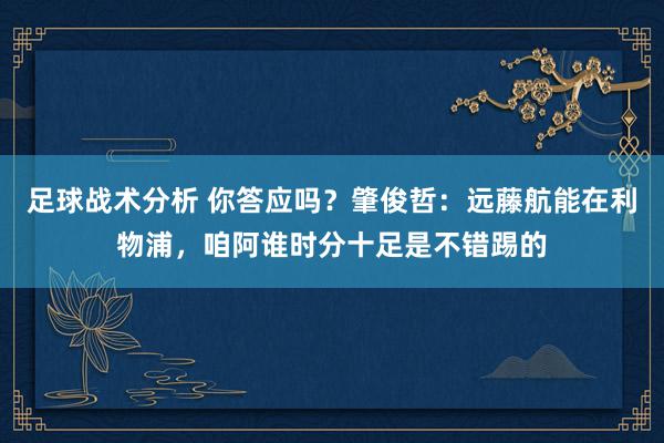 足球战术分析 你答应吗？肇俊哲：远藤航能在利物浦，咱阿谁时分十足是不错踢的