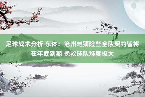 足球战术分析 东体：沧州雄狮险些全队契约皆将在年底到期 挽救球队难度极大