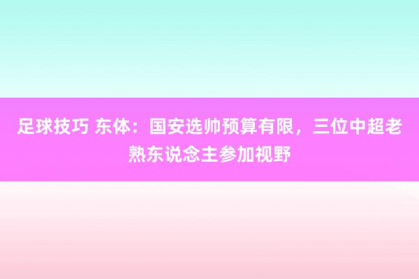 足球技巧 东体：国安选帅预算有限，三位中超老熟东说念主参加视野